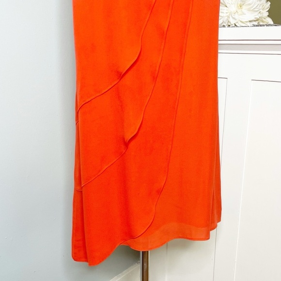 Parker Orange Silk Flowy Dress with Asymmetrical Hem Medium - Picture 3 of 10